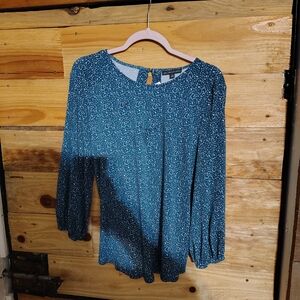 Adrianna Papell Teal Speckled Blouse FLOWY BAGGY SOFT COMFORTABLE OFFICE STYLISH